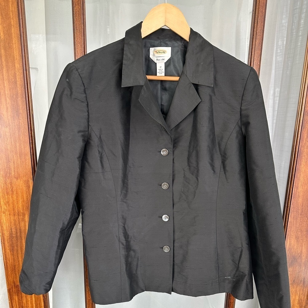 Vintage‎ TALBOTS Black Pure 100% Silk Blazer Women's Size 12 90s Preppy Career